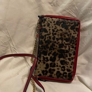Kate Landry Leopard Crossbody Bag with Red Trim